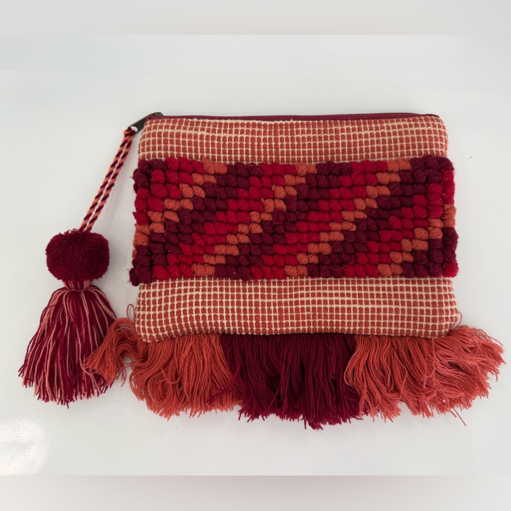 Handcrafted Red Tassel Clutch